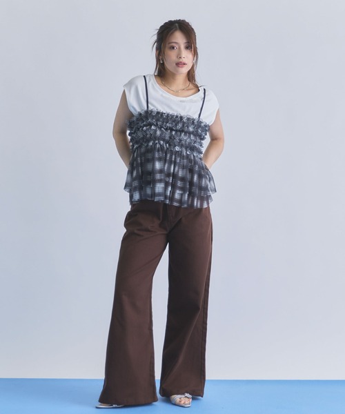 archives(アルシーヴ)の「チェックフリルチュールビスチェ×フレンチTEE SET(アンサンブル・レディース・ブラック/ベージュ/ブラウン・MEDIUM)」の11枚目の写真