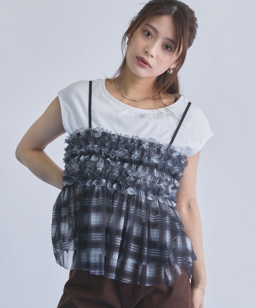 archives(アルシーヴ)の「チェックフリルチュールビスチェ×フレンチTEE SET(アンサンブル・レディース・ブラック/ベージュ/ブラウン・MEDIUM)」の7枚目の写真