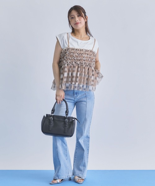 archives(アルシーヴ)の「チェックフリルチュールビスチェ×フレンチTEE SET(アンサンブル・レディース・ブラック/ベージュ/ブラウン・MEDIUM)」の15枚目の写真