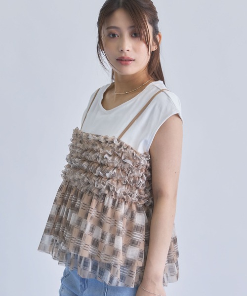 archives(アルシーヴ)の「チェックフリルチュールビスチェ×フレンチTEE SET(アンサンブル・レディース・ブラック/ベージュ/ブラウン・MEDIUM)」の14枚目の写真