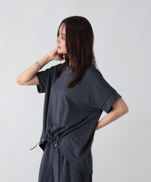 GLOBAL WORK(グローバルワーク)の「リネンライク裾ドロスト半袖/636812(Tシャツ/カットソー・レディース・ダークグレー/ブルー系その他7・MEDIUM/LARGE)」の2枚目の写真