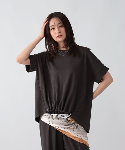 GLOBAL WORK(グローバルワーク)の「リネンライク裾ドロスト半袖/636812(Tシャツ/カットソー・レディース・ダークグレー/ブルー系その他7・MEDIUM/LARGE)」の1枚目の写真