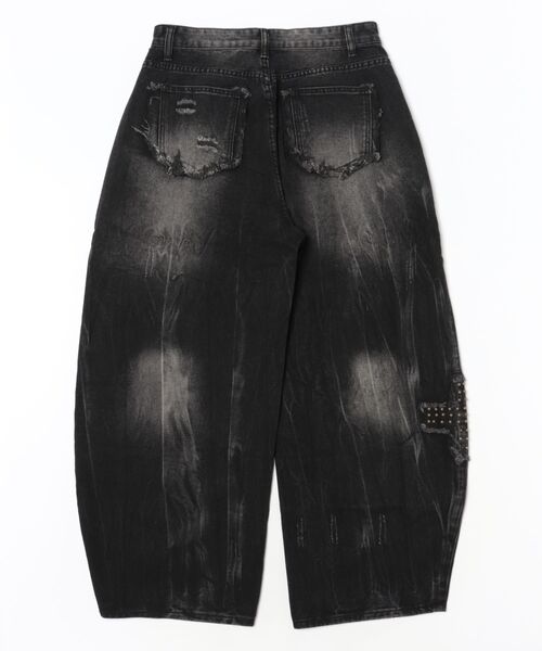 VIBGYOR(ヴィブジョー)の「【Bls】【ZM】【Bling Leads】クロスモチーフ ダメージデニムパンツ ユニセックス(BL)(デニムパンツ・メンズ・ブラック・LARGE/MEDIUM)」の9枚目の写真