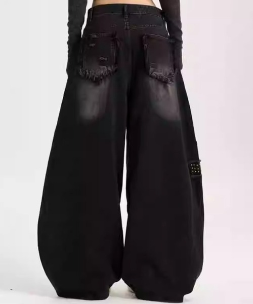 VIBGYOR(ヴィブジョー)の「【Bls】【ZM】【Bling Leads】クロスモチーフ ダメージデニムパンツ ユニセックス(BL)(デニムパンツ・メンズ・ブラック・LARGE/MEDIUM)」の4枚目の写真