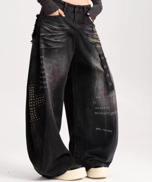 VIBGYOR(ヴィブジョー)の「【Bls】【ZM】【Bling Leads】クロスモチーフ ダメージデニムパンツ ユニセックス(BL)(デニムパンツ・メンズ・ブラック・LARGE/MEDIUM)」の5枚目の写真