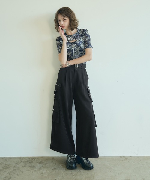 HARE(ハレ)の「フラワーフロッキーカット(HARE)(Tシャツ/カットソー・レディース・カーキ/ネイビー・FREE)」の4枚目の写真