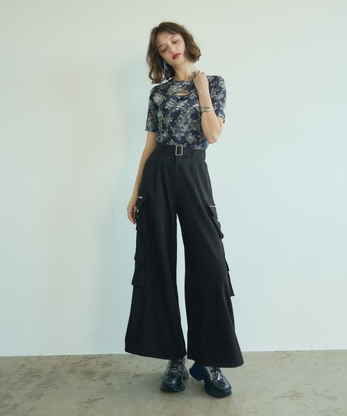 HARE(ハレ)の「フラワーフロッキーカット(HARE)(Tシャツ/カットソー・レディース・カーキ/ネイビー・FREE)」の5枚目の写真