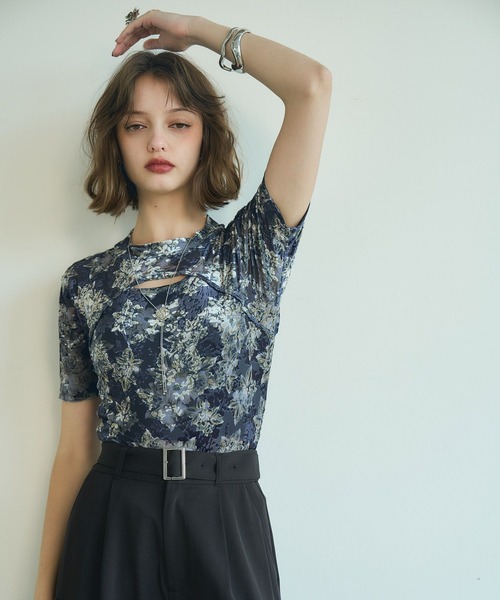 HARE(ハレ)の「フラワーフロッキーカット(HARE)(Tシャツ/カットソー・レディース・カーキ/ネイビー・FREE)」の9枚目の写真