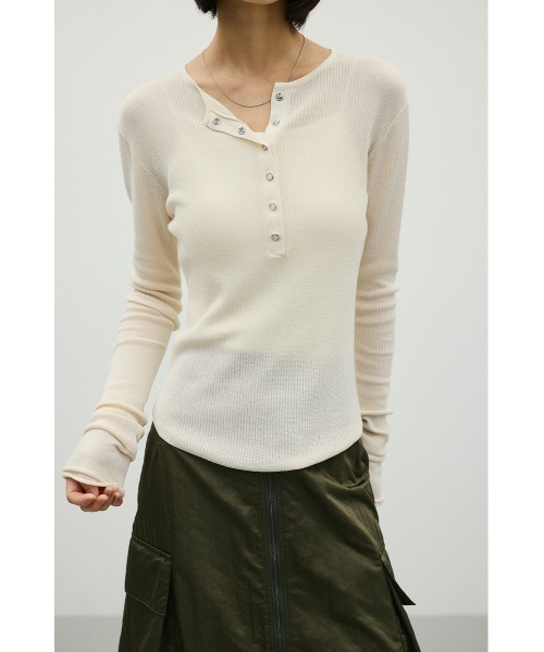 STYLEMIXER(スタイルミキサー)の「ヘンリーネックシアーニット(ニット/セーター・レディース・ボルドー/ネイビー/アイボリー/ライトグレー・FREE)」の2枚目の写真