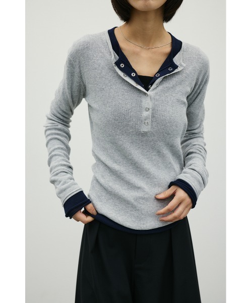 STYLEMIXER(スタイルミキサー)の「ヘンリーネックシアーニット(ニット/セーター・レディース・ボルドー/ネイビー/アイボリー/ライトグレー・FREE)」の3枚目の写真