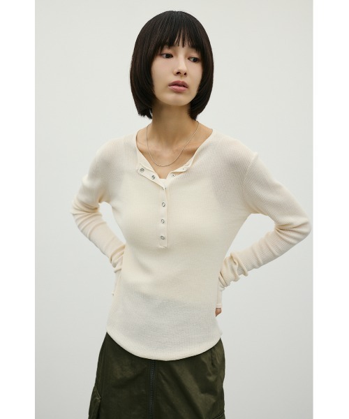 STYLEMIXER(スタイルミキサー)の「ヘンリーネックシアーニット(ニット/セーター・レディース・ボルドー/ネイビー/アイボリー/ライトグレー・FREE)」の12枚目の写真