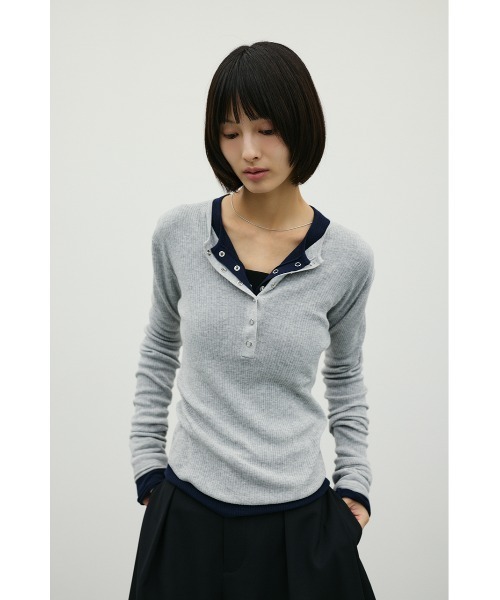 STYLEMIXER(スタイルミキサー)の「ヘンリーネックシアーニット(ニット/セーター・レディース・ボルドー/ネイビー/アイボリー/ライトグレー・FREE)」の14枚目の写真