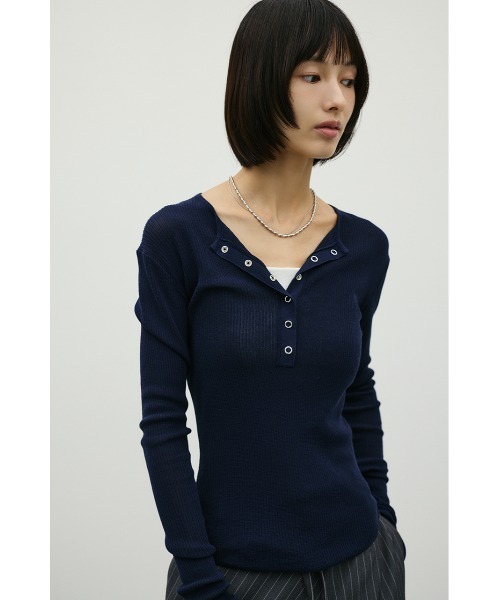 STYLEMIXER(スタイルミキサー)の「ヘンリーネックシアーニット(ニット/セーター・レディース・ボルドー/ネイビー/アイボリー/ライトグレー・FREE)」の6枚目の写真