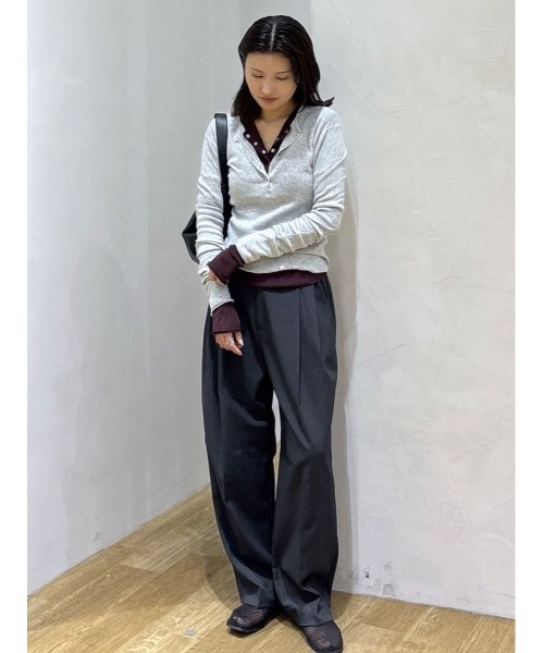 STYLEMIXER(スタイルミキサー)の「ヘンリーネックシアーニット(ニット/セーター・レディース・ボルドー/ネイビー/アイボリー/ライトグレー・FREE)」の7枚目の写真