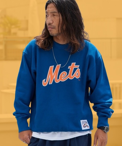 MLB（メジャーリーグベースボール）の「MLB/エムエルビー ×Champion/チャンピオン CREW NECK SHIRT VINTAGE ブランドロゴ スウェット トレーナー リバースウィーブ クルーネックスウェット サイドリブ ヴィンテージ メンズ アメカジ 2026秋服 秋服（スウェット・メンズ・ネイビー/グレー/ブルー・M/L/XL）」の3枚目の写真