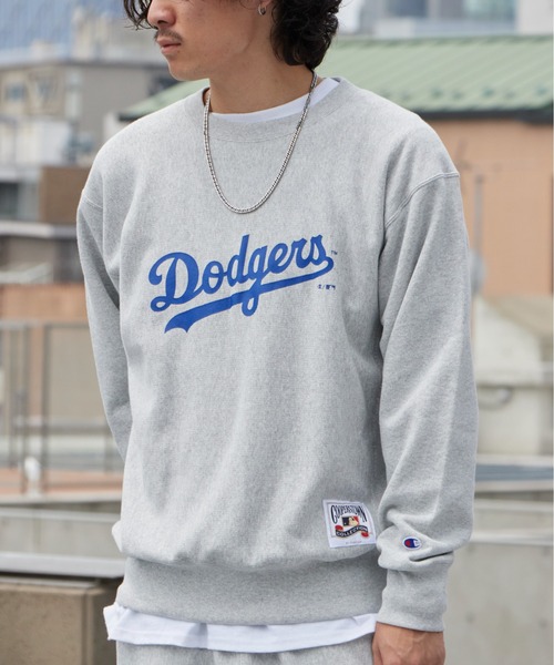 MLB（メジャーリーグベースボール）の「MLB/エムエルビー ×Champion/チャンピオン CREW NECK SHIRT VINTAGE ブランドロゴ スウェット トレーナー リバースウィーブ クルーネックスウェット サイドリブ ヴィンテージ メンズ アメカジ 2026秋服 秋服（スウェット・メンズ・ネイビー/グレー/ブルー・M/L/XL）」の16枚目の写真