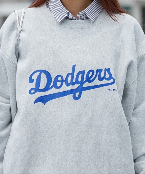 MLB（メジャーリーグベースボール）の「MLB/エムエルビー ×Champion/チャンピオン CREW NECK SHIRT VINTAGE ブランドロゴ スウェット トレーナー リバースウィーブ クルーネックスウェット サイドリブ ヴィンテージ メンズ アメカジ 2026秋服 秋服（スウェット・メンズ・ネイビー/グレー/ブルー・M/L/XL）」の6枚目の写真