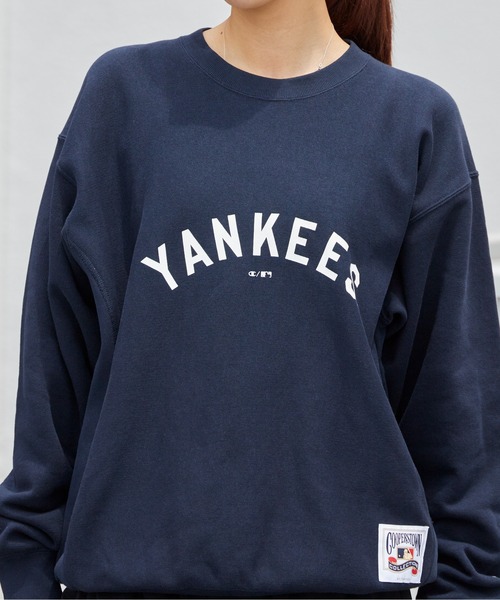 MLB（メジャーリーグベースボール）の「MLB/エムエルビー ×Champion/チャンピオン CREW NECK SHIRT VINTAGE ブランドロゴ スウェット トレーナー リバースウィーブ クルーネックスウェット サイドリブ ヴィンテージ メンズ アメカジ 2026秋服 秋服（スウェット・メンズ・ネイビー/グレー/ブルー・M/L/XL）」の22枚目の写真