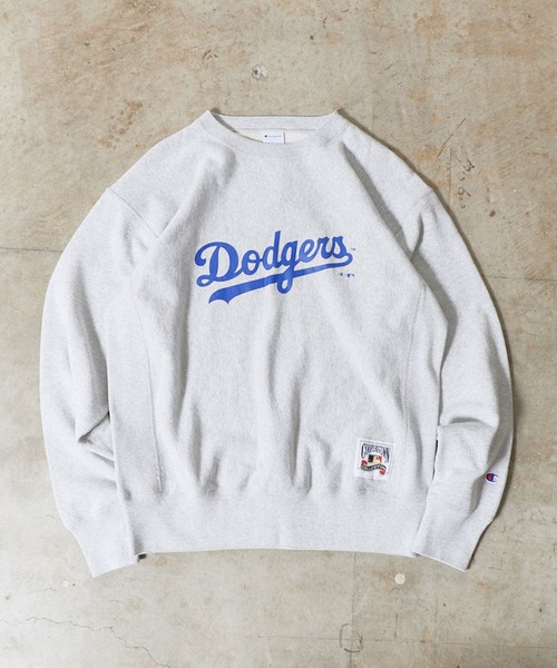 MLB（メジャーリーグベースボール）の「MLB/エムエルビー ×Champion/チャンピオン CREW NECK SHIRT VINTAGE ブランドロゴ スウェット トレーナー リバースウィーブ クルーネックスウェット サイドリブ ヴィンテージ メンズ アメカジ 2026秋服 秋服（スウェット・メンズ・ネイビー/グレー/ブルー・M/L/XL）」の4枚目の写真