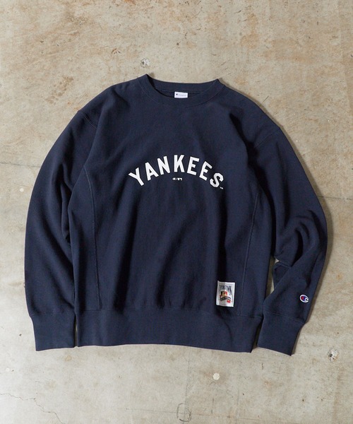 MLB（メジャーリーグベースボール）の「MLB/エムエルビー ×Champion/チャンピオン CREW NECK SHIRT VINTAGE ブランドロゴ スウェット トレーナー リバースウィーブ クルーネックスウェット サイドリブ ヴィンテージ メンズ アメカジ 2026秋服 秋服（スウェット・メンズ・ネイビー/グレー/ブルー・M/L/XL）」の20枚目の写真