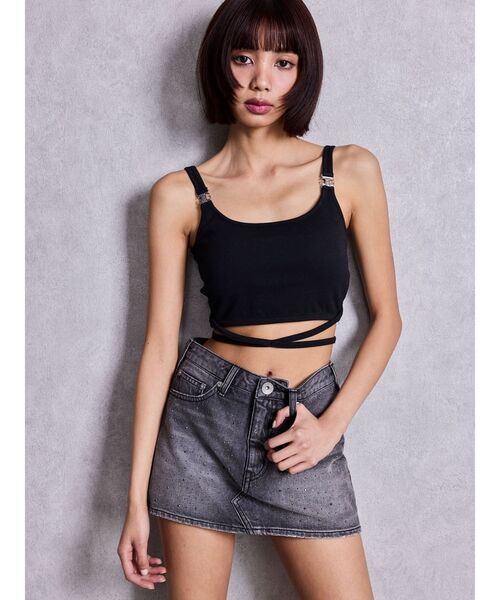 GYDA(ジェイダ)の「bijouデニムスカートライクショートパンツ(デニムスカート・レディース・ライトブルー/ダークネイビー・SMALL/X-SMALL/MEDIUM)」の4枚目の写真