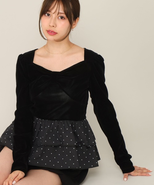 Heather(ヘザー)の「フリルヘムシアーベロアプルオーバー 1063928(Tシャツ/カットソー・レディース・ブラック/ブラウン/オフホワイト/ピンク・FREE)」の3枚目の写真