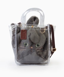 WOVEN (ウーヴン) / クリアトートバッグ CLEAR PVC TOTE × エコファー ねこ フェイス 2WAY BAG 猫巾着 バッグ