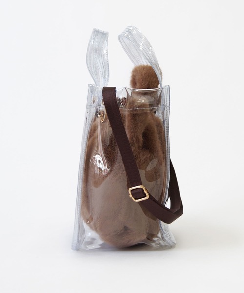 WOVEN（ウーヴン）の「WOVEN (ウーヴン) / クリアトートバッグ CLEAR PVC TOTE  × エコファー ねこ フェイス 2WAY BAG 猫巾着 バッグ（ショルダーバッグ・レディース・ブラウン/グレー/ホワイト/ブラック・FREE）」の8枚目の写真