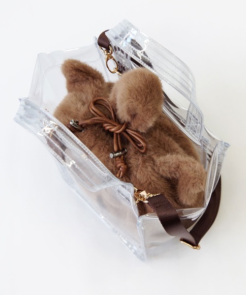 WOVEN（ウーヴン）の「WOVEN (ウーヴン) / クリアトートバッグ CLEAR PVC TOTE  × エコファー ねこ フェイス 2WAY BAG 猫巾着 バッグ（ショルダーバッグ・レディース・ブラウン/グレー/ホワイト/ブラック・FREE）」の11枚目の写真