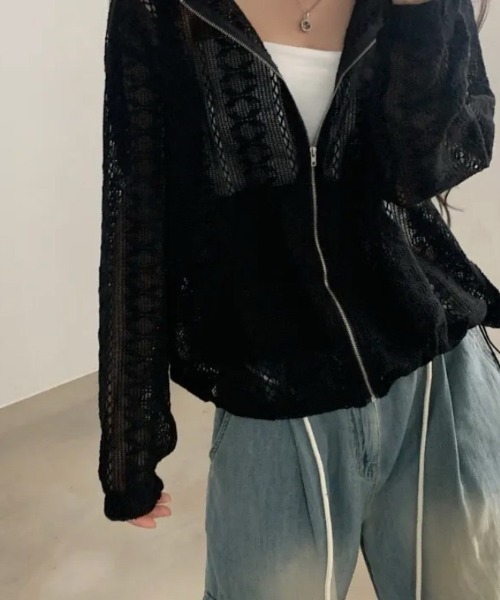 FAVORITO（ファヴォリート）の「パンチングレースフード付きジャケット（その他アウター・レディース・ブラック/ベージュ・F）」の11枚目の写真