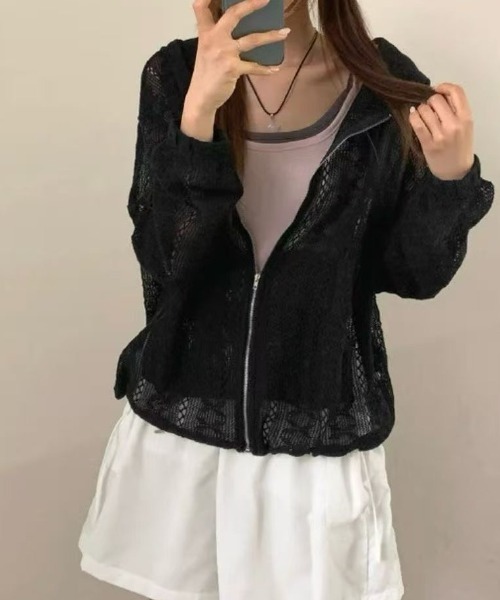 FAVORITO（ファヴォリート）の「パンチングレースフード付きジャケット（その他アウター・レディース・ブラック/ベージュ・F）」の8枚目の写真