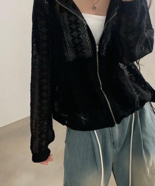 FAVORITO（ファヴォリート）の「パンチングレースフード付きジャケット（その他アウター・レディース・ブラック/ベージュ・F）」の10枚目の写真