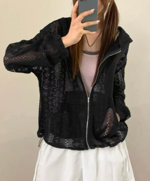 FAVORITO（ファヴォリート）の「パンチングレースフード付きジャケット（その他アウター・レディース・ブラック/ベージュ・F）」の7枚目の写真