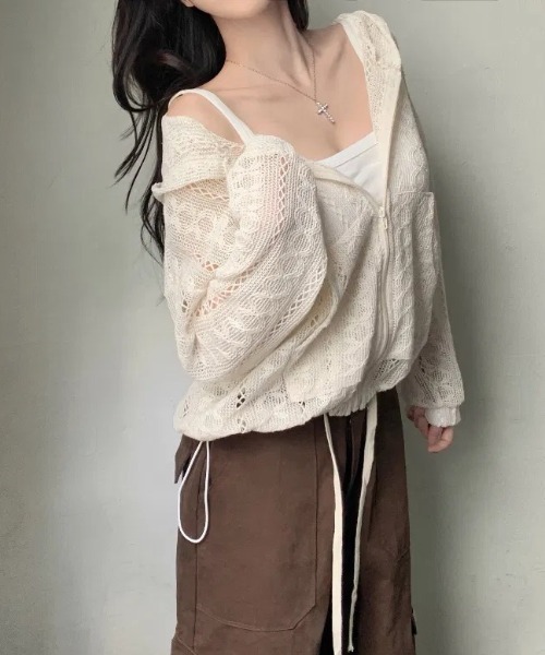 FAVORITO（ファヴォリート）の「パンチングレースフード付きジャケット（その他アウター・レディース・ブラック/ベージュ・F）」の19枚目の写真