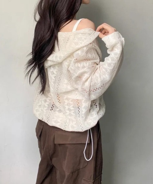 FAVORITO（ファヴォリート）の「パンチングレースフード付きジャケット（その他アウター・レディース・ブラック/ベージュ・F）」の18枚目の写真