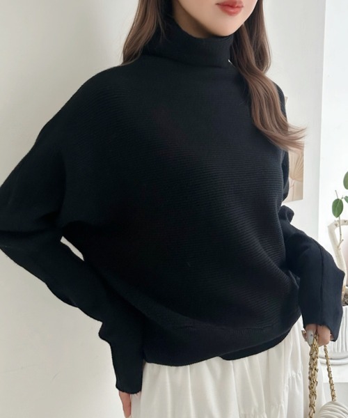 Eclat one（エクラワン）の「【メリハリ着痩せシルエット】ガーター編みオフタートルニットトップス（ニット/セーター・レディース・ブラック/レッド/ベージュ・FREE）」の17枚目の写真