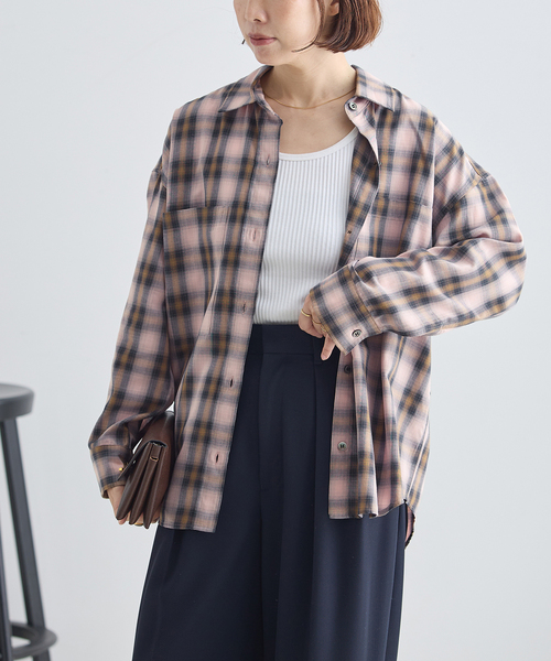 journal standard L'essage(ジャーナルスタンダードレサージュ)の「DEVEAUX/ネルチェック 2WAYシャツ(シャツ/ブラウス・レディース・ブラウン/ピンク・FREE)」の2枚目の写真