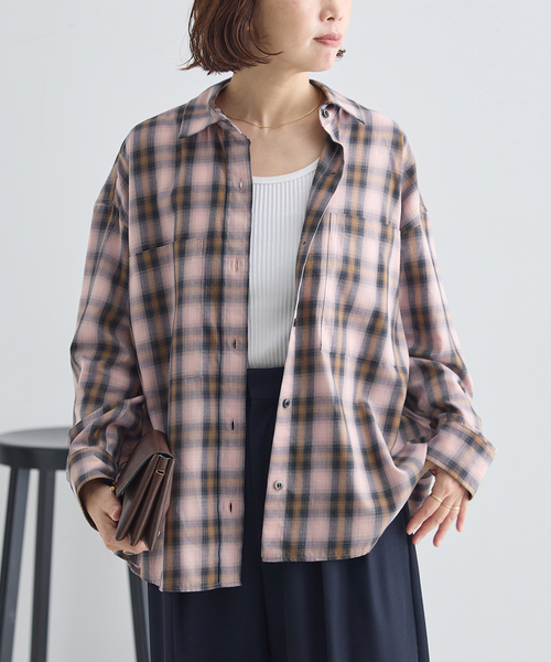 journal standard L'essage(ジャーナルスタンダードレサージュ)の「DEVEAUX/ネルチェック 2WAYシャツ(シャツ/ブラウス・レディース・ブラウン/ピンク・FREE)」の3枚目の写真