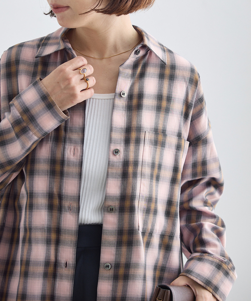 journal standard L'essage(ジャーナルスタンダードレサージュ)の「DEVEAUX/ネルチェック 2WAYシャツ(シャツ/ブラウス・レディース・ブラウン/ピンク・FREE)」の7枚目の写真