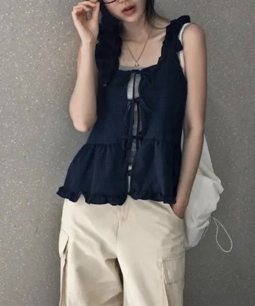 SHOUYO（ショウヨウ）の「フレア切替タンクトップ（タンクトップ・レディース・ネイビー/ブラック・M）」の7枚目の写真