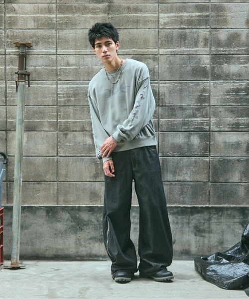 ILL'S(イルズ)の「TRIBALMOON PULLOVER CREW SWEAT / トライバルムーン 袖刺繍 フロントプリント プルオーバー クルースウェット メンズ レディース ユニセックス(スウェット・メンズ・グレー/スカイブルー/チャコールグレー・L/M)」の17枚目の写真