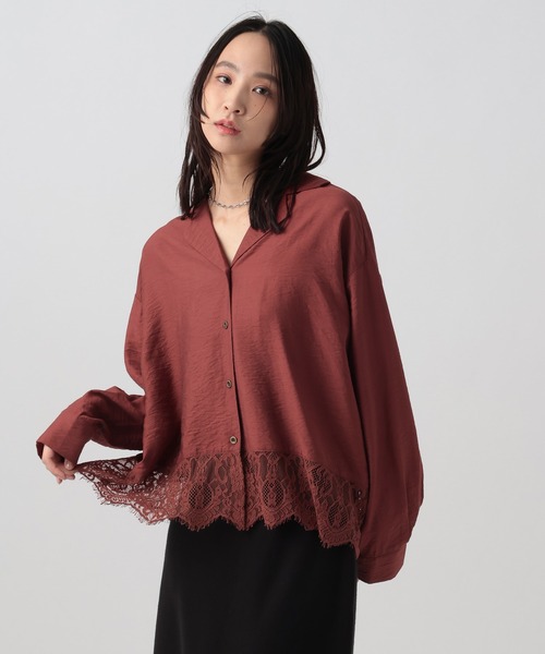 BAYFLOW(ベイフロー)の「レースコンビロングスリーブシャツ(シャツ/ブラウス・レディース・オフホワイト/ブラウン/テラコッタ・FREE)」の3枚目の写真