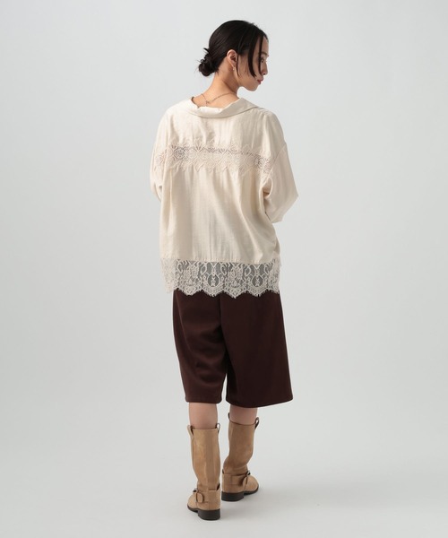 BAYFLOW(ベイフロー)の「レースコンビロングスリーブシャツ(シャツ/ブラウス・レディース・オフホワイト/ブラウン/テラコッタ・FREE)」の7枚目の写真