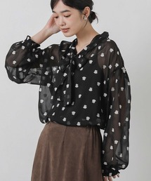 花ドット刺繍リボンブラウス