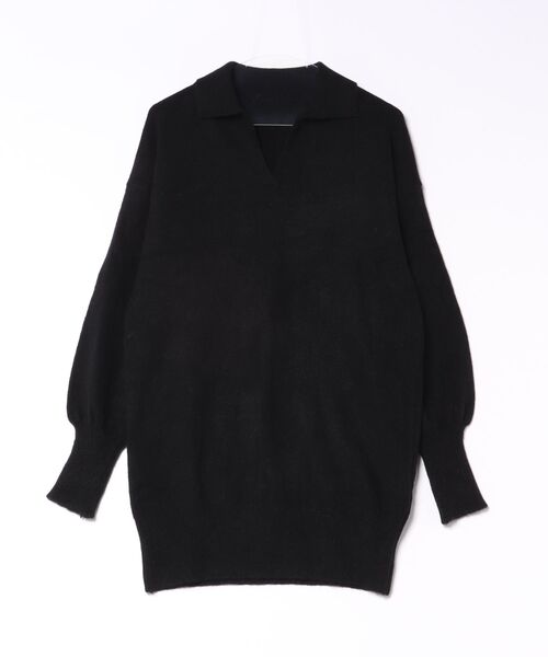 BY THE BAY（バイザベイ）の「【一枚で決まる・体型カバー】スキッパーカラーニットワンピース／3色展開｜ブラック グレー レッド 長袖 ゆったりシルエット 秋冬 大人カジュアル きれいめ（ワンピース・レディース・レッド/グレー/ブラック・FREE）」の9枚目の写真