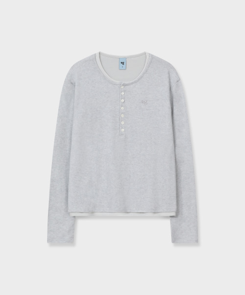 GRUNDEN(グルンデン)の「レイヤードヘンリーネックニット (GREY BLUE)_GCCUJTS01GB(ニット/セーター・レディース・その他・1/2)」の1枚目の写真