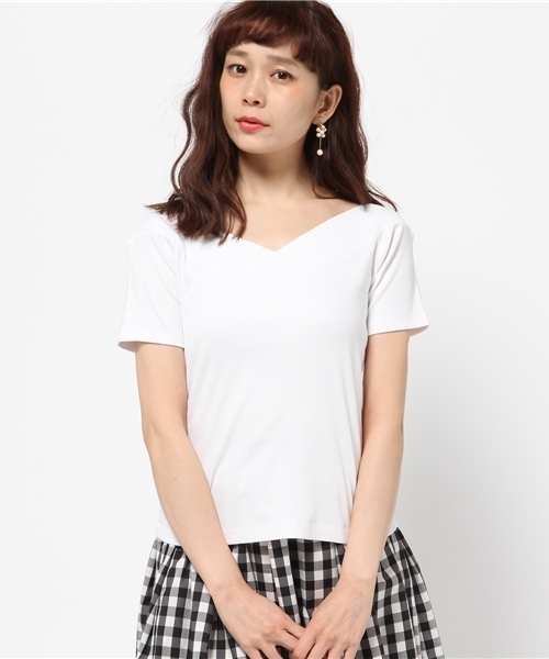 31 Sons de mode（トランテアン　ソン　ドゥ　モード）の「テレコＶネックプルオーバー（Tシャツ/カットソー・レディース・ピンク/オフホワイト/ブラック/サックスブルー/ライトグレー・36）」の2枚目の写真