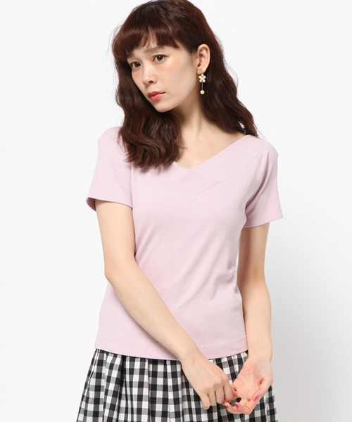 31 Sons de mode（トランテアン　ソン　ドゥ　モード）の「テレコＶネックプルオーバー（Tシャツ/カットソー・レディース・ピンク/オフホワイト/ブラック/サックスブルー/ライトグレー・36）」の5枚目の写真