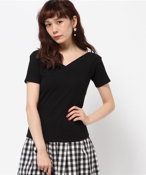 31 Sons de mode（トランテアン　ソン　ドゥ　モード）の「テレコＶネックプルオーバー（Tシャツ/カットソー・レディース・ピンク/オフホワイト/ブラック/サックスブルー/ライトグレー・36）」の3枚目の写真