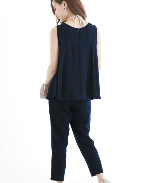 PourVous（プールヴー）の「レース パーティー パンツドレス フォーマル セレモニー&ロング 丈 タイト セットアップ 結婚式 オケージョンドレス お呼ばれ 七五三 ママ お宮参り 学校行事 二次会 成人式 （パンツドレス・レディース・ブラック/ネイビー・XL/L/M/XXL/4L）」の5枚目の写真